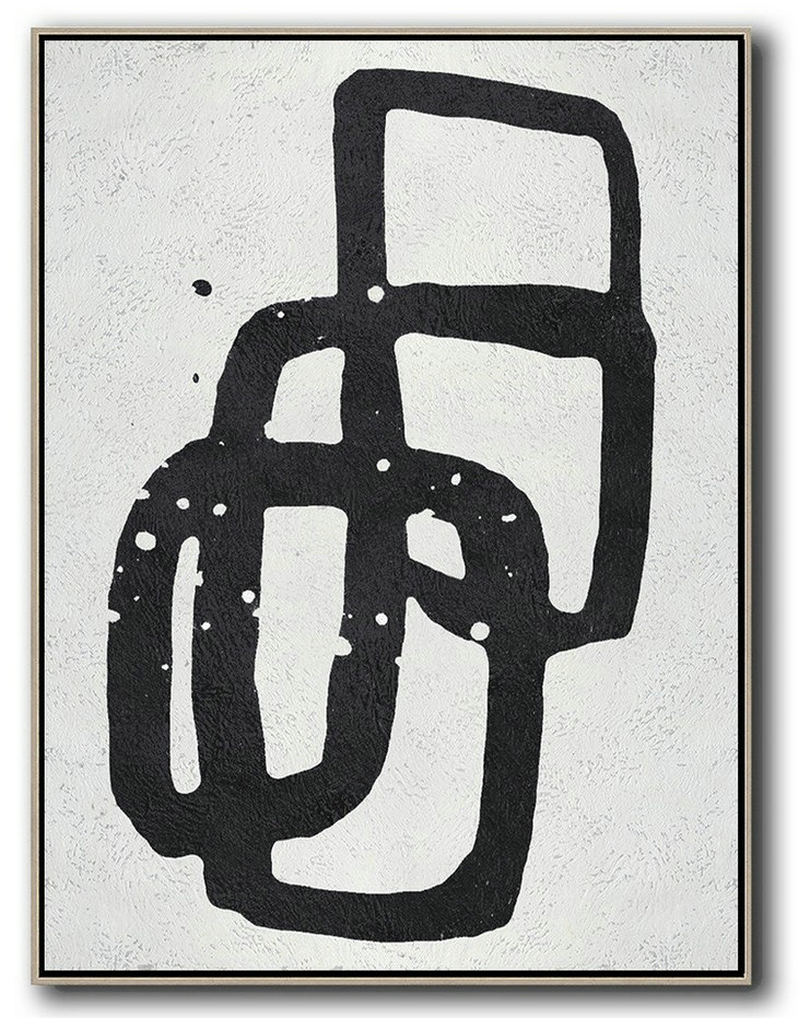 Modern Wall Art,Black And White Minimal Painting On Canvas - Modern Paintings